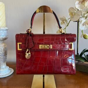 Rare Vintage Bally Kelly Style Croc Embossed Red Leather Handbag
